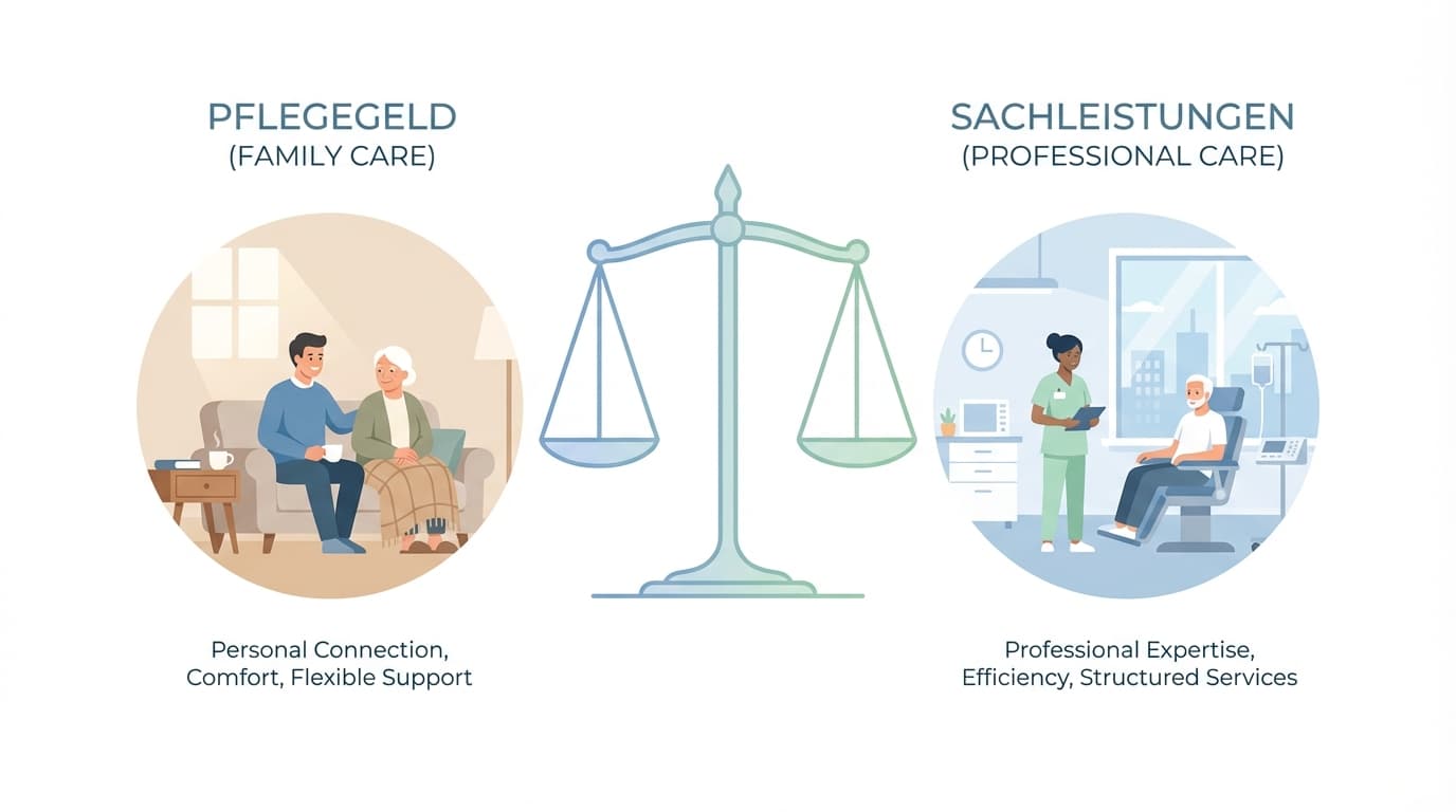 Pflegegeld Nachteile Vergleich — Pflegegeld durch Familie vs. Sachleistungen durch Pflegedienst