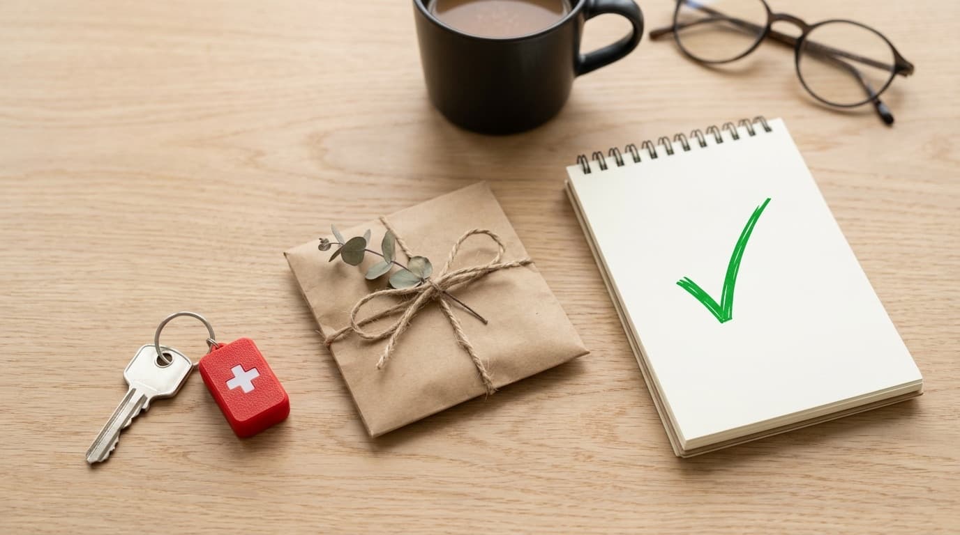 Pflegehilfsmittel Pflegegrad 1 Leistungen — Hausnotruf-Schlüsselanhänger, Pflegepaket und Notizblock